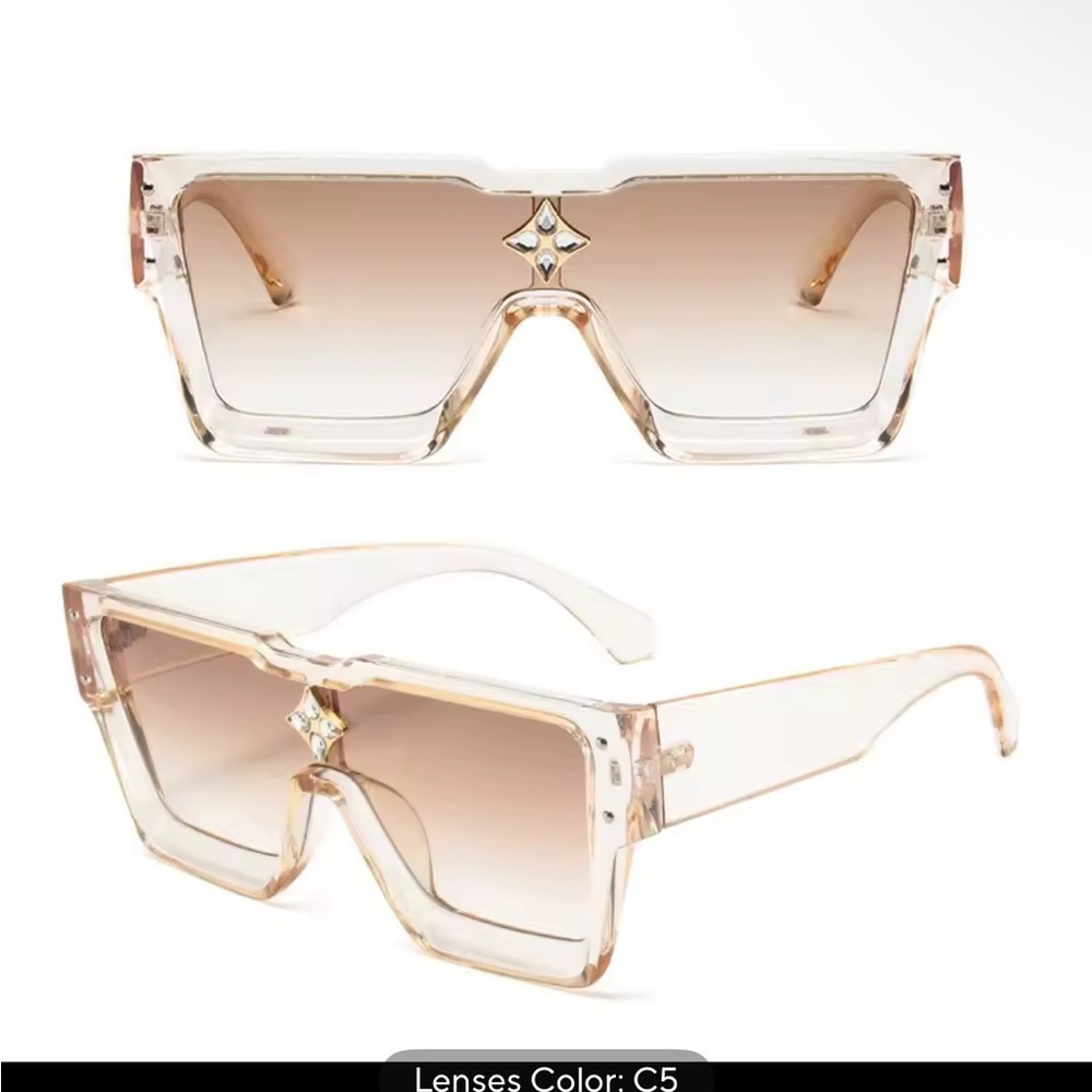Cream And Brown Oversized Shield Sunglasses Unisex